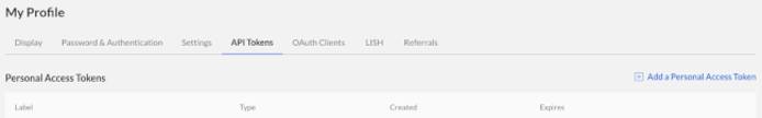 Select API Tokens tab in My Profile Settings