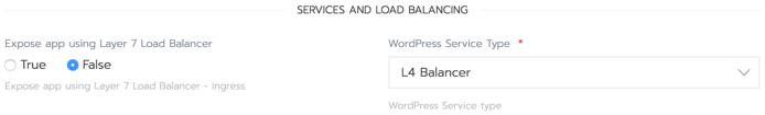 Rancher WordPress setup form - Services and Load Balancing Settings