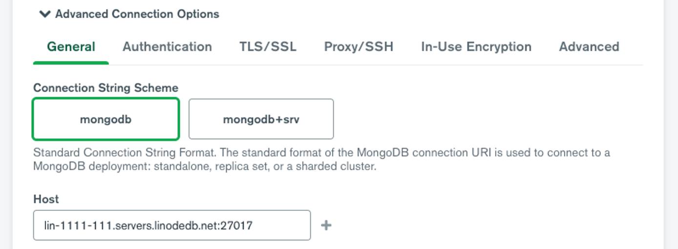 The General tab in MongoDB Compass