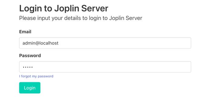 Screenshot of the Joplin login form Screenshot of the Joplin login form